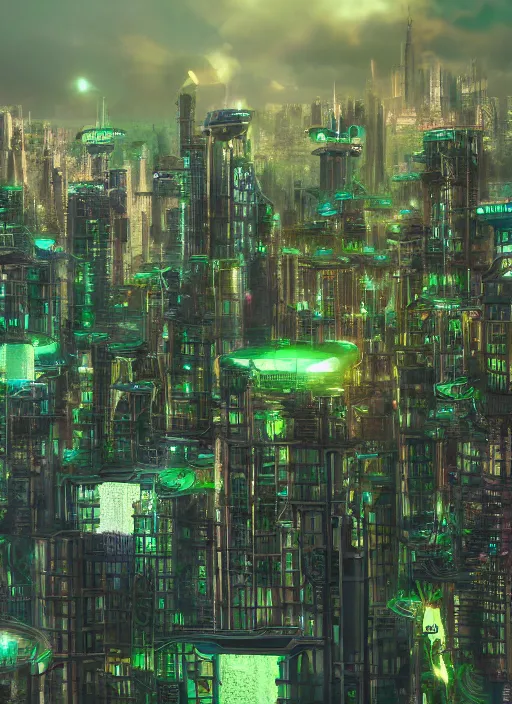 Image similar to solarpunk futuristic city, High definition, 4k, 35mm, green food production,