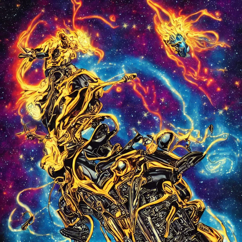 Image similar to cosmic ghost rider, riding across the stars