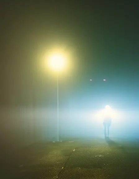 Image similar to film photograph of vagrant at night volumetric fog