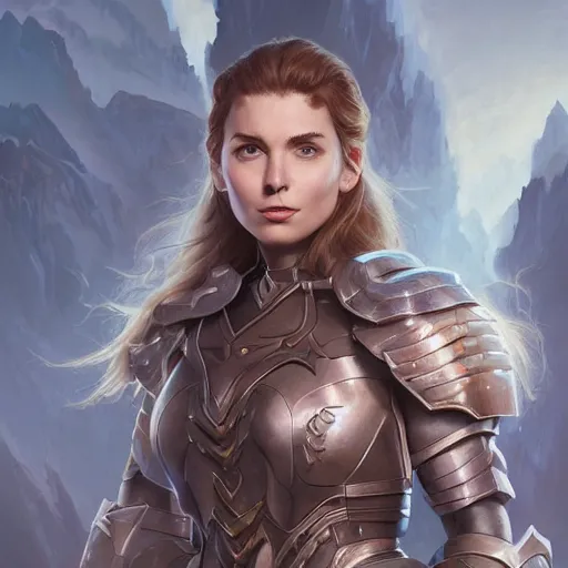 Prompt: Lena Paul as a fantasy paladin woman, symmetrical portrait, 4k, by wlop, artgerm, andrei riabovitchev, nuri iyem, james gurney, james jean, greg rutkowski, highly detailed, soft lighting 8k resolution