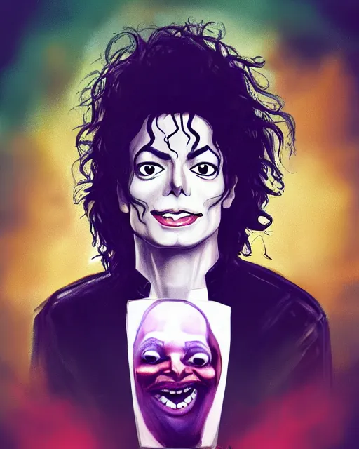 Image similar to portrait of michael jackson in the style of justin roiland. cinematic lighting. style of rick & morty. photographic, photography. by justin roiland