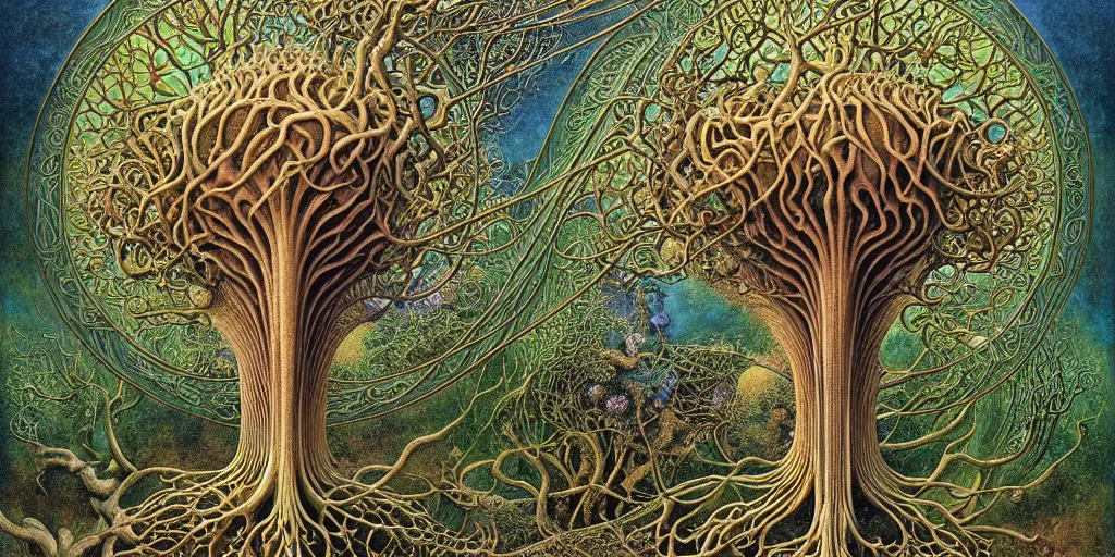 Image similar to tree of life by roger dean and andrew ferez, art forms of nature by ernst haeckel, divine chaos engine, symbolist, visionary, art nouveau, botanical fractal structures, organic, detailed, realistic, surreality