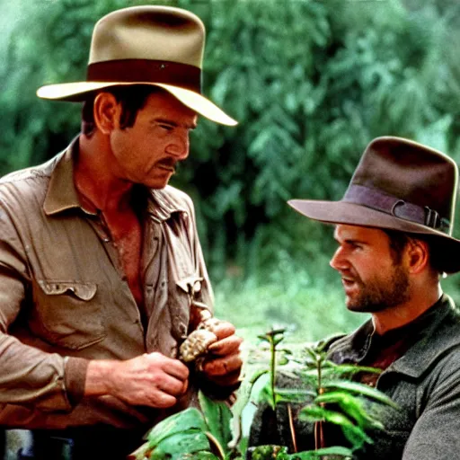 indiana jones and the killer plant, film still, Stable Diffusion