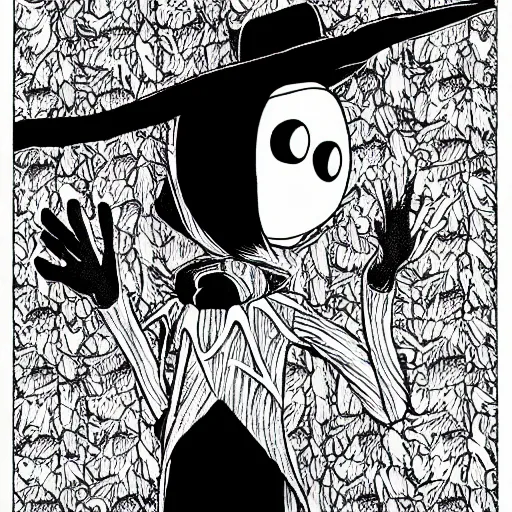 Image similar to Kermit the Frog in a manga by Junji Ito, illustration, creepy, frightening