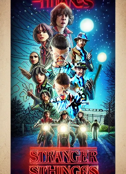 Prompt: epic stranger things poster
