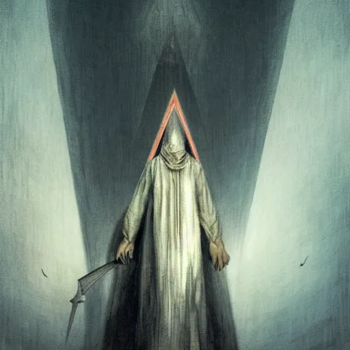 Image similar to Pyramid Head is in love, intricate, highly detailed, fullbody, artstation, dark fantasy, horror, Silent Hill game, concept art, smooth, sharp focus, illustration, art by greg rutkowski and orientalism and bouguereau and Zdzislaw Beksinski, good clear quality, lighting, biology, symmetrical artwork, perfect face, 135 mm, cinematic, hyper realism, high detail, octane render, 8k, chrome accents