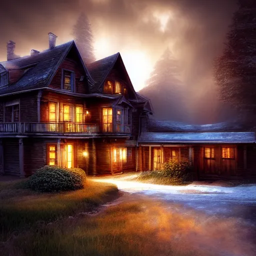 Image similar to amazing photo of a house in the plannet Jupyter, digital art, by marc adamus, beautiful dramatic lighting