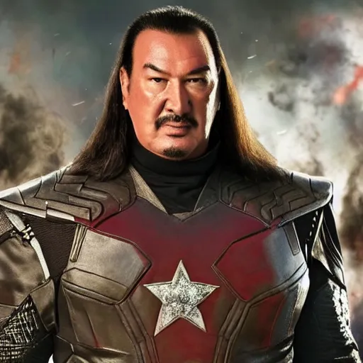 Image similar to Steven Seagal fighting Thanos in an Avengers movie