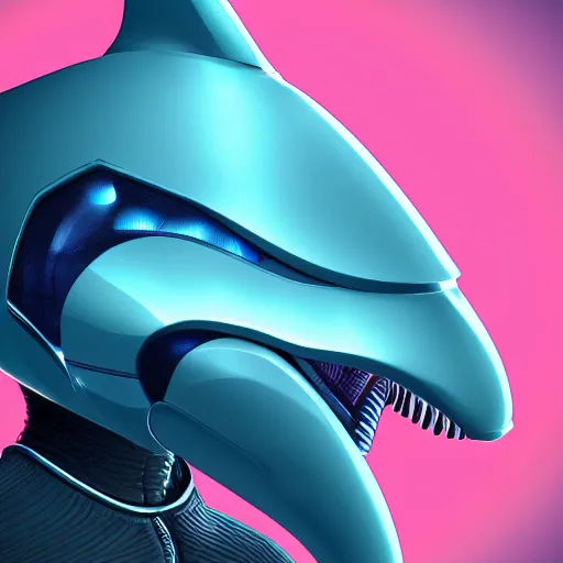 Image similar to cybernetic bottlenose dolphin headshot profile picture, anthropomorphic android design inspired by dolphins, dolphin snout, commission on FurAffinity, unreal engine