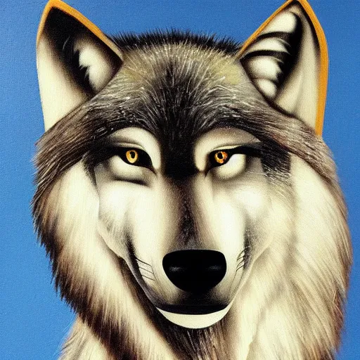 Image similar to wolf fursuit, painted by caravaggio