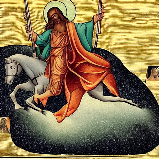 Prompt: the third coming of jesus riding on an elongated musketeer, disguised as a holy tide pod who judges us for our lack of sins, 4k, trending on twitter