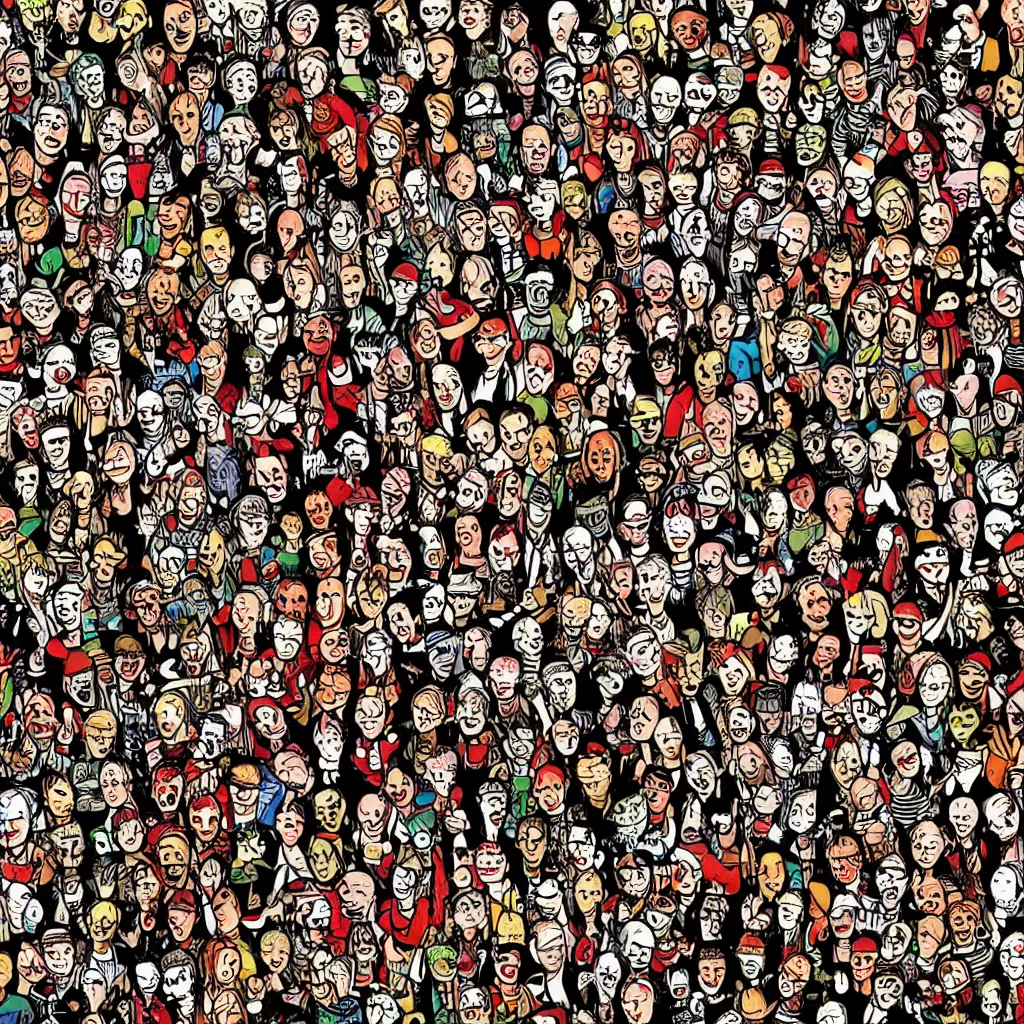 Prompt: Where's Waldo, zombies, forest