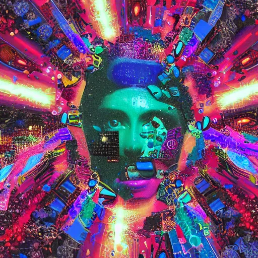 Prompt: Mind Explosion, collage art background, mixed media, hypermaximalist, photo realistic, 8k