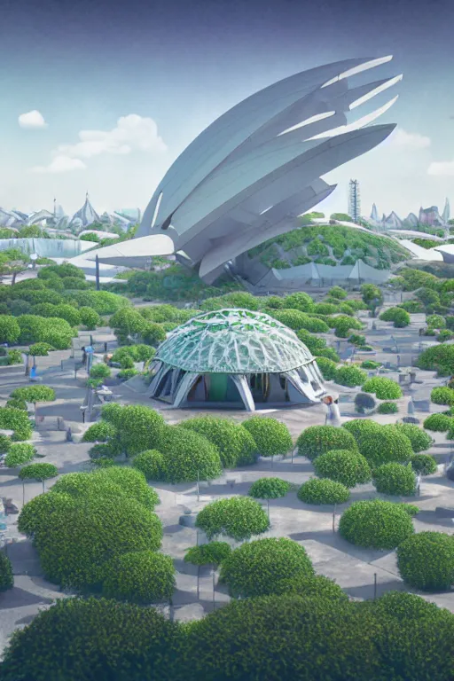 Image similar to expo 6 7 pavillion, solarpunk, studio ghibli, jean - baptiste monge, octane render, 4 k, symmetry