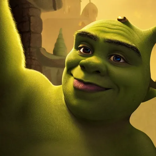 Image similar to shrek as ate!!!!!!, golden ratio!!!!!, centered, trending on artstation, 8 k quality, cgsociety contest winner, artstation hd, artstation hq, luminous lighting