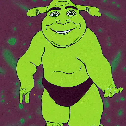 Prompt: a portrait of Shrek achieving transcendence