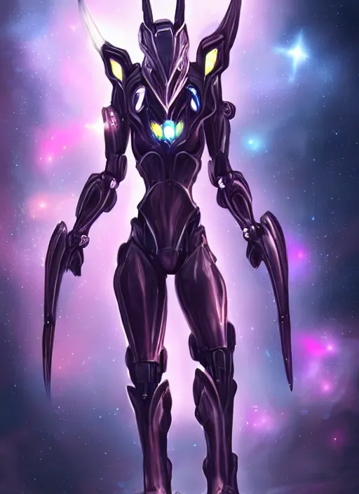 Prompt: cinematic shot, cosmic sized perfectly proportioned stunning beautiful hot female warframe, robot mecha female dragon head, metal ears led eyes, silver armor, fuschia leds, floating in empty space, nebula sized, holding a galaxy, epic proportions, epic size, epic scale, furry art, dragon art, giantess art, warframe fanart, furaffinity, deviantart