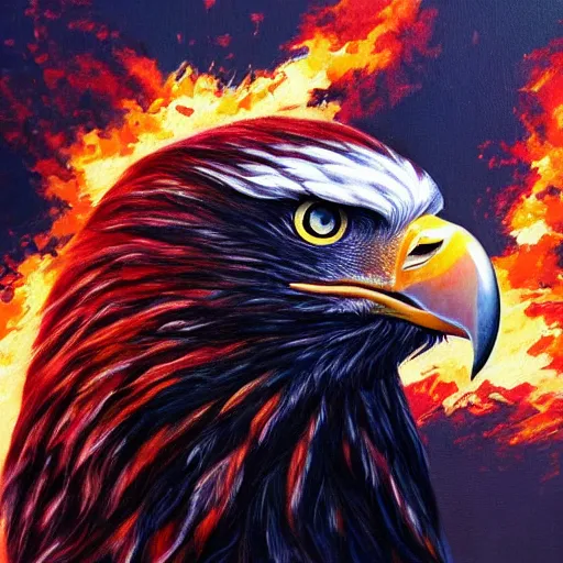 Image similar to eagle on fire in space, painting, Artstation