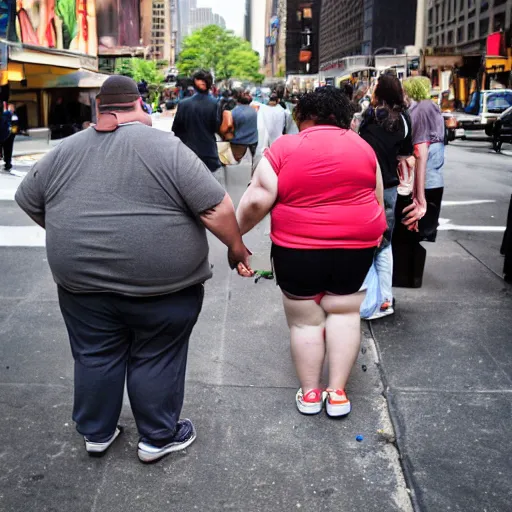 Image similar to morbid obesity, new york, candid, bokeh, wide angle