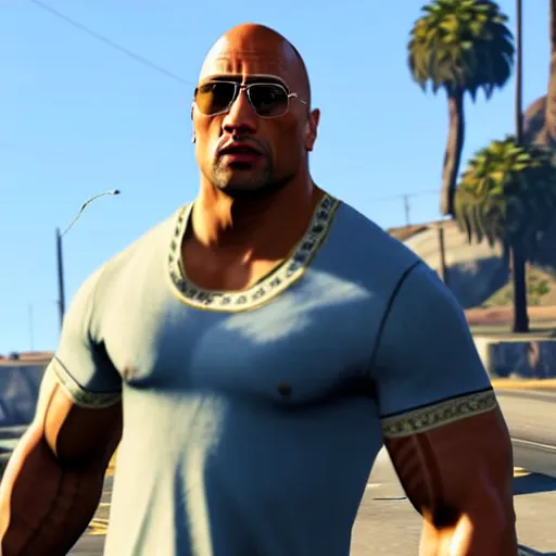 Prompt: Dwayne Johnson as a character in GTA V, GTA V graphics