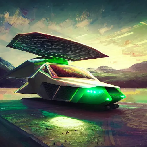 Image similar to solarpunk hovercar, clean energy, green technology, highway, sunny day, futurism, intricate, engines, glow, highly detailed, drone wings, peaceful, utopia, bright, digital painting, artstation, concept art, smooth, sharp focus, epic landscape, art by akihiko yoshida and tim mcburnie and anato finnstark