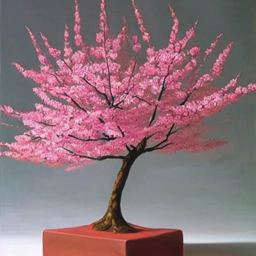 Prompt: a sculpture of sakura tree on the table, hyperrealism oil painting