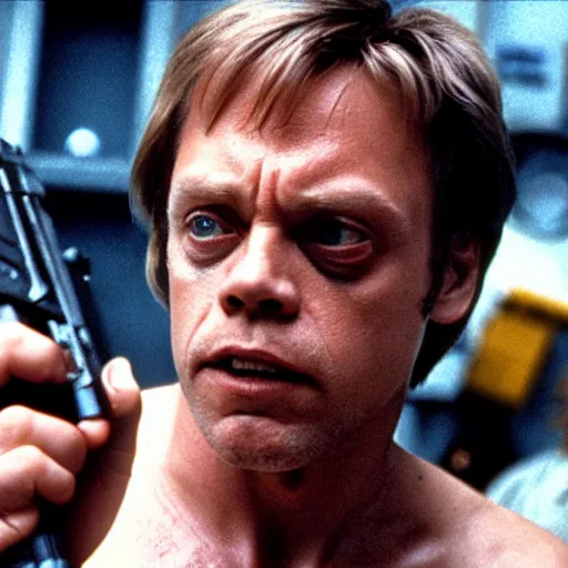 Image similar to mark hamill in ridley scott's alien, highly detailed, gritty, film grain