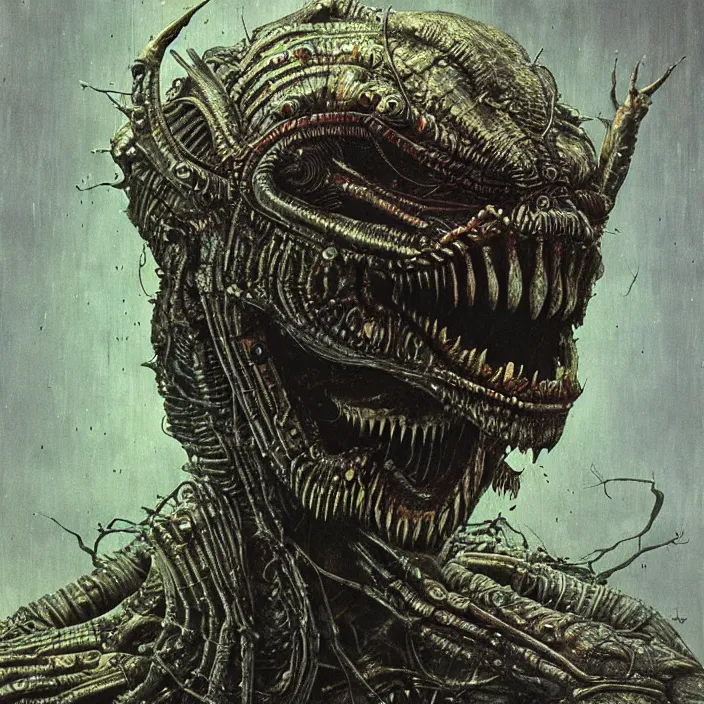 Image similar to space alien, slimy, glossy, sharp teeth, by h. r. giger, beksinski, nightmare fuel, nightmarish, intricate, highly detailed, optical illusion, stranger things demogorgon, volumetric lighting, flickering