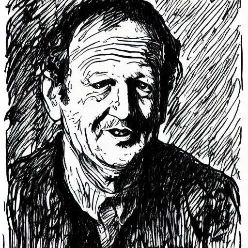 Image similar to a drawing of arbejdet werner herzog by robert crumb