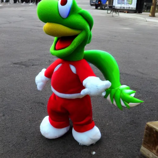 Image similar to Yoshi with a battleaxe