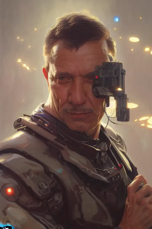 Image similar to a middle aged man as a ballistic shell, realistic painting, symmetrical, highly detailed, digital painting, artstation, concept art, smooth, sharp focus, illustration, cinematic lighting, art by artgerm and greg rutkowski and alphonse mucha