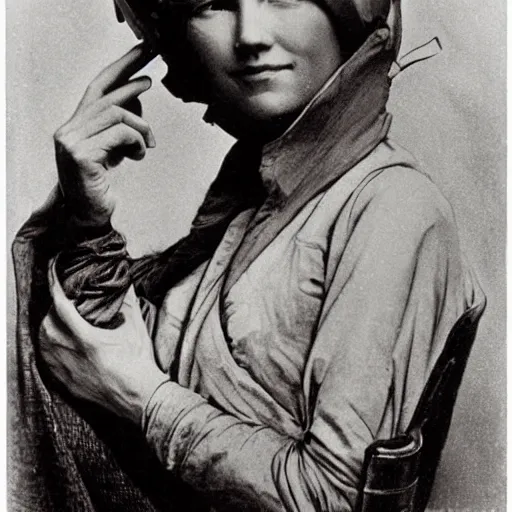 Prompt: amelia earhart, painted by alphonse mucha