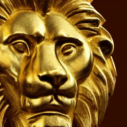 Image similar to an ancient roman gold coin with the face of a lion, close up photo, ultra realistic, studio photo, bokeh. intricate details.