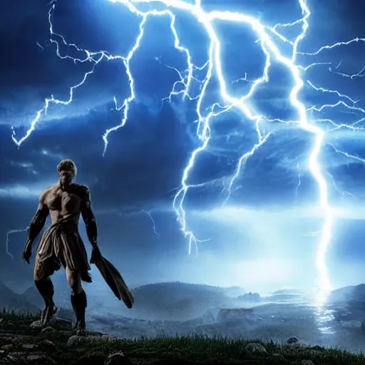 Prompt: a very weak nerd person destroys a God, godrays, epic fights, dramatic poses and scenery, thunderstorm, rtx on, cinematic, movies you do not want to miss, a powerful being losing to a weakling, amazing effects, 4k UHD, Award winning photograph, extremely highly detailed majestic hi-res beautiful
