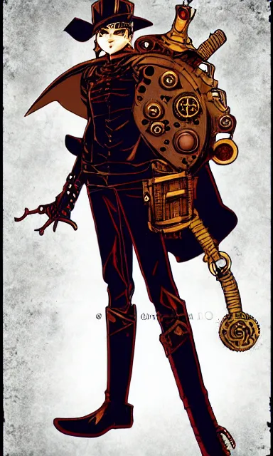 Image similar to steampunk superhero, digital art, comics style art, berserk anime style