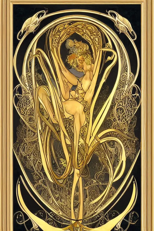 Image similar to an intricate art nouveau frame with only edges, golden concept art, matte, sharp focus,