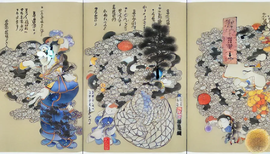 Image similar to the two complementary forces that make up all aspects and phenomena of life, by Yoshitaka Amano,