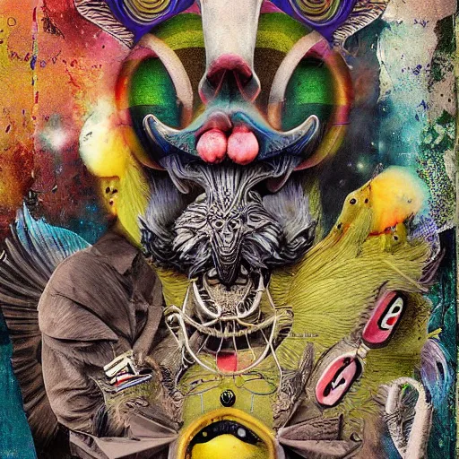 Image similar to strange mythical beasts of whimsy, surreal dark uncanny mixed media colllage by Ronny Khalil