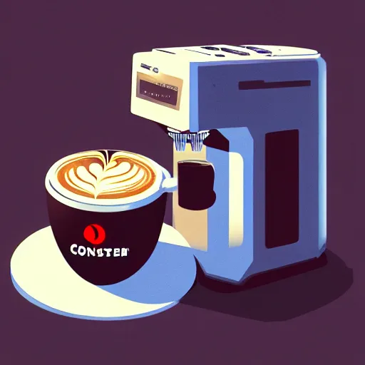 Image similar to monster coffee machine with hands and eyes drink cappuccino, 8 k, details, artstation trends, cyberpunk concept art