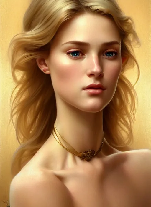 Prompt: face of feminine perfection!! portrait of young wife blessed by god with ever - increasing physical mental perfection, blonde, symmetrical! intricate, sensual features, highly detailed, biblical!! holy perfection!! digital painting, artstation, concept art, smooth, sharp focus, illustration, art by artgerm and greg rutkowski and alphonse mucha