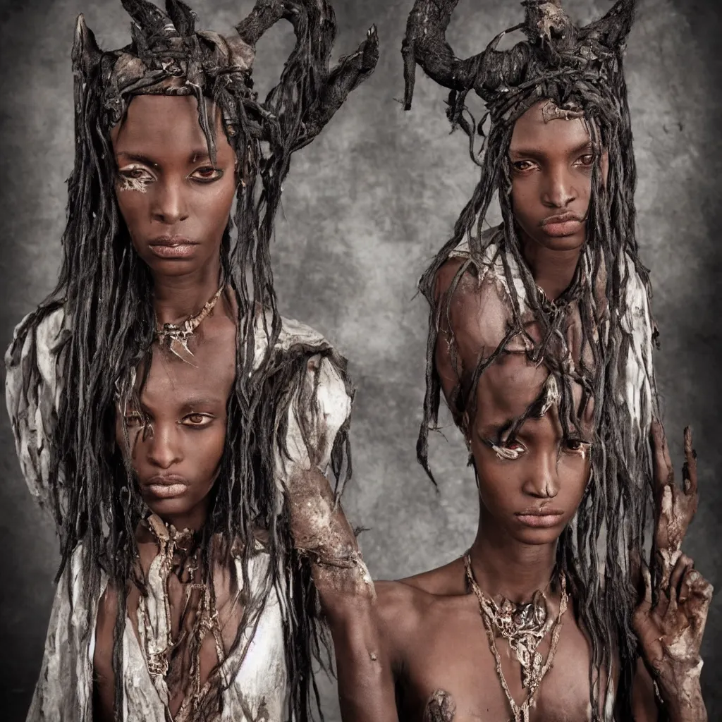 Image similar to elha saresi, eyes of a demon, ancient african androgynous vampire