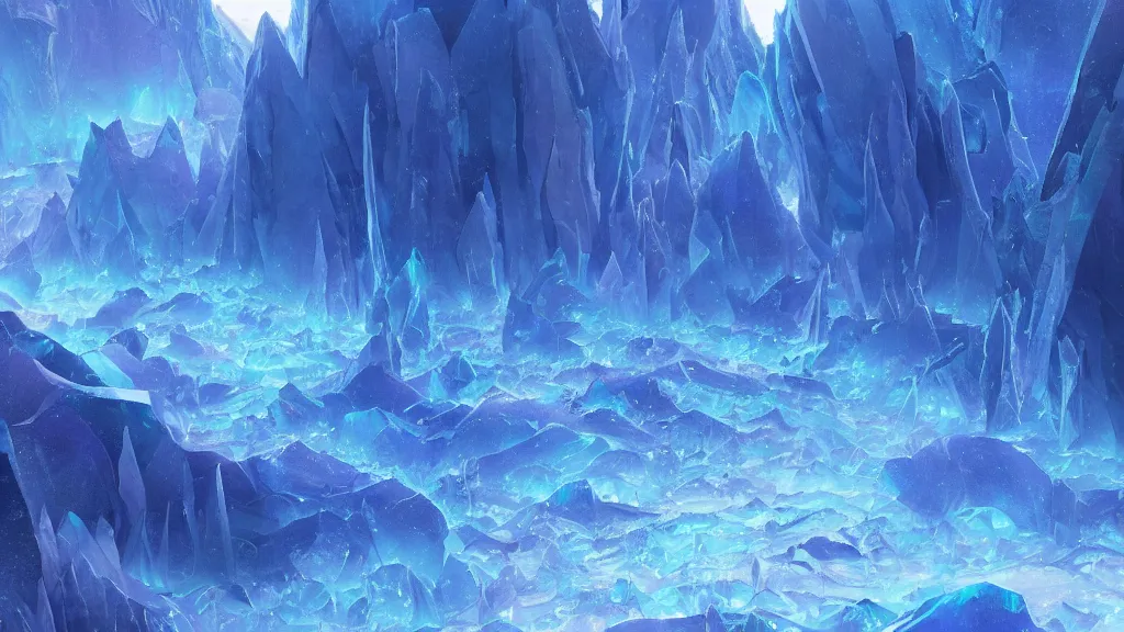 Prompt: an icey tundra covered in in large glowing blue crystal shards and veins, glowing! blue crystals, by sylvain sarrailh, rossdraws, ambient light, ultra detailed, fantasy artwork, 8 k, volumetric lighting, trending on artstation, award winning, beautiful scenery, very very very very very very very beautiful.