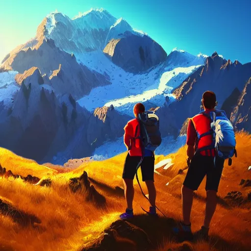 Prompt: close up photo of team in Armenia hiking at a weekend and posing with mountains on the background, elegant, highly detailed, digital painting, volumetric light, artstation, concept art, smooth, sharp focus, illustration