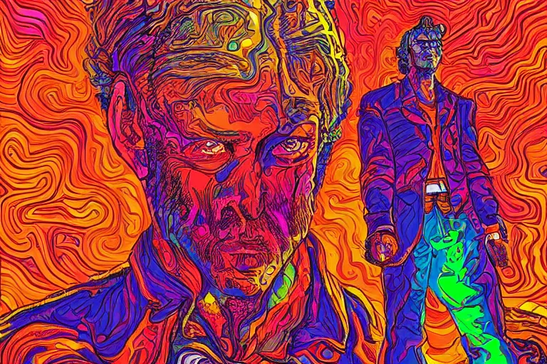 Prompt: a psychedelic tribute to nick sand in the style of a jean giraud digital art masterpiece