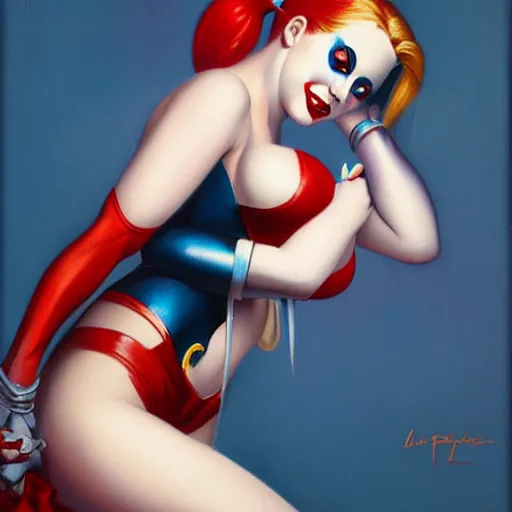 Image similar to harley quinn painted by luis ricardo falero