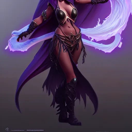 Image similar to dark sorceress full body view, highly detailed, artgerm style, artstation, soft light, sharp focus, illustration, character design, concept art, correct anatomy