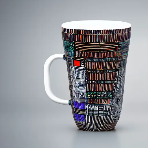 Prompt: hundertwasser designed coffee cup, studio lighting 4 k