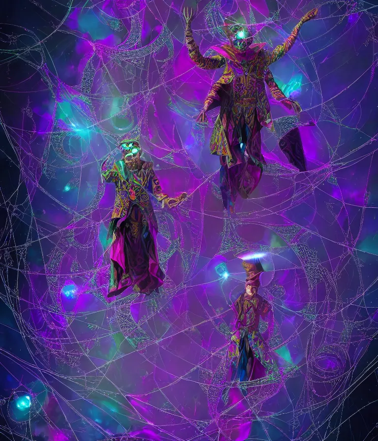 Image similar to front!!! shot of a court jester!!! character, mesmerizing fractal hypercubes, dark holography!!!, future, oil slick nebula, crystalline edges, (((intricate))), elegant, highly detailed, centered, (((artstation, concept art, jagged, sharp focus, artgerm, Tomasz Alen Kopera, Peter Mohrbacher, donato giancola, Joseph Christian Leyendecker, WLOP, Boris Vallejo))), ((raytracing)), mugshot!!!!!, ugly!!!!!!, octane render, nvidia raytracing demo, octane render, nvidia raytracing demo, octane render, nvidia raytracing demo, grainy, muted, 8K, digitalblasphemy, metatron