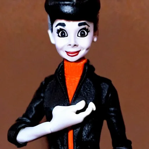 Prompt: audrey hepburn cos play professional dog walker ( 5 small dogs ), stop motion vinyl action figure, plastic, toy, butcher billy style