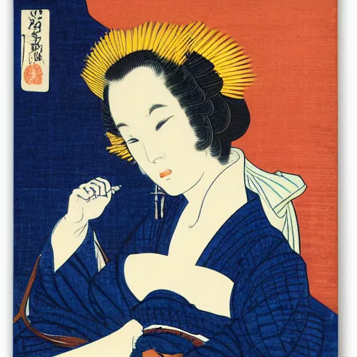 Image similar to Kaitlyn Michelle Siragusa, better known as Amouranth, full body portrait, by Katsushika Hokusai, by Haruyo Morita, by Ohara Koson